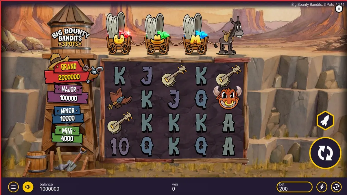 Tampilan visual slot Big Bounty Bandits dengan gaya animasi rubber-hose